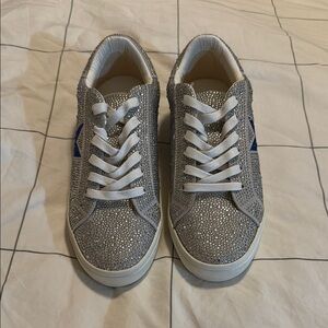 Vintage Havana Silver and Blue‎ Rhinestone Sneakers Size 8.5